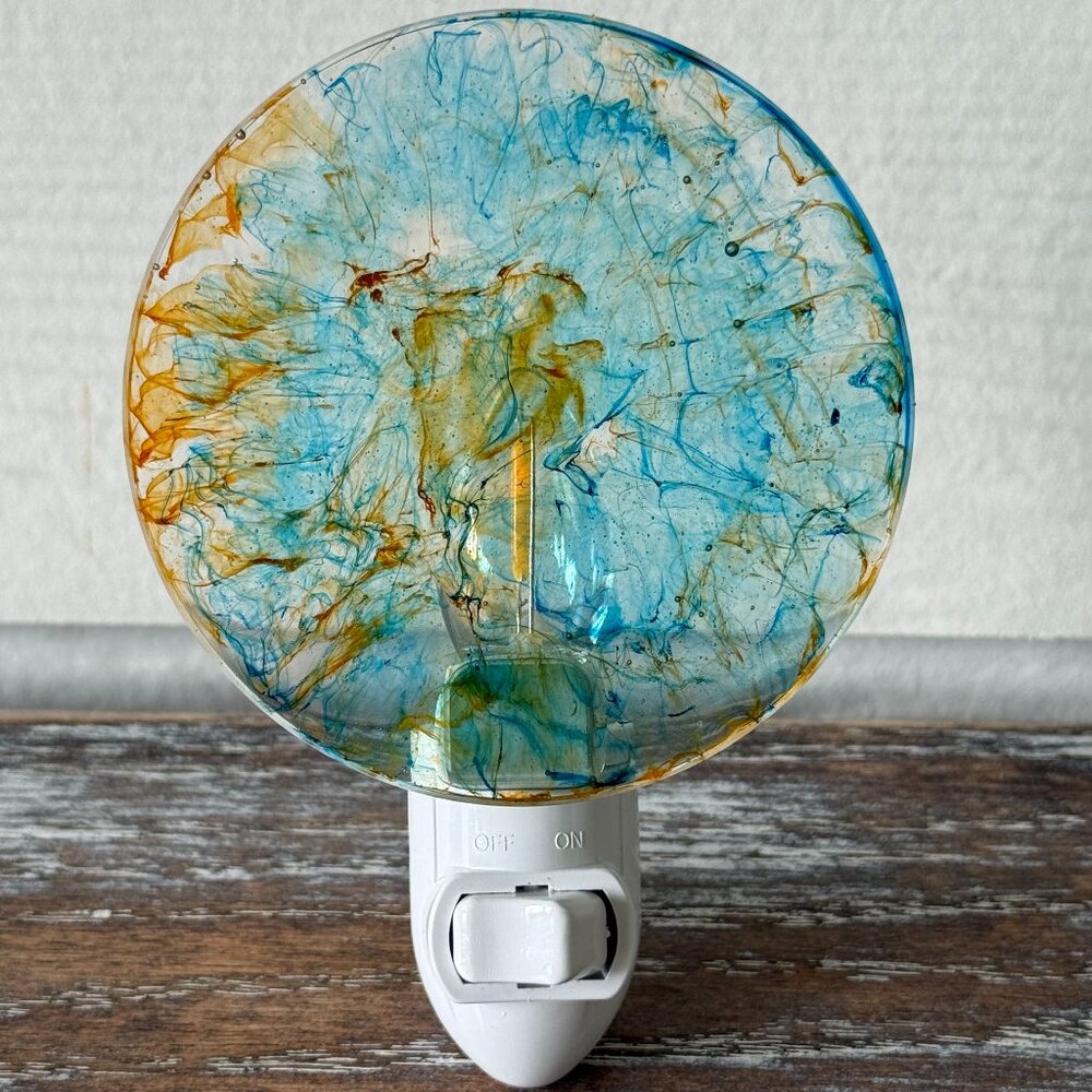 Tie-Dye Blue Orange Night Light Plug-In Nightlight Outlet House Gift LED Bulb